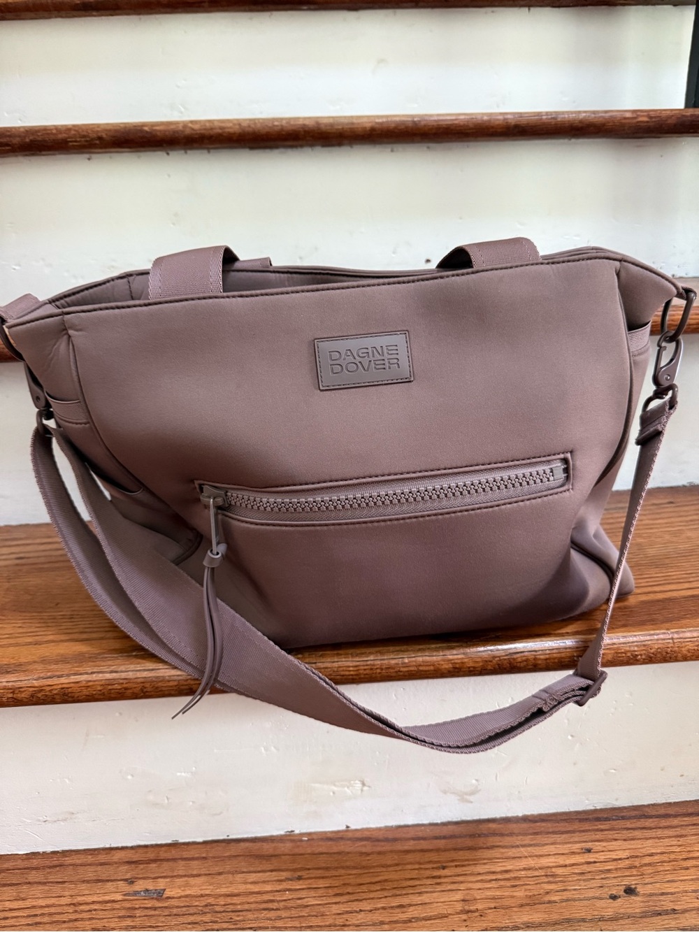 Dagne Dover Mauve-Taupe Shoulder Bag with Front Zip Pocket